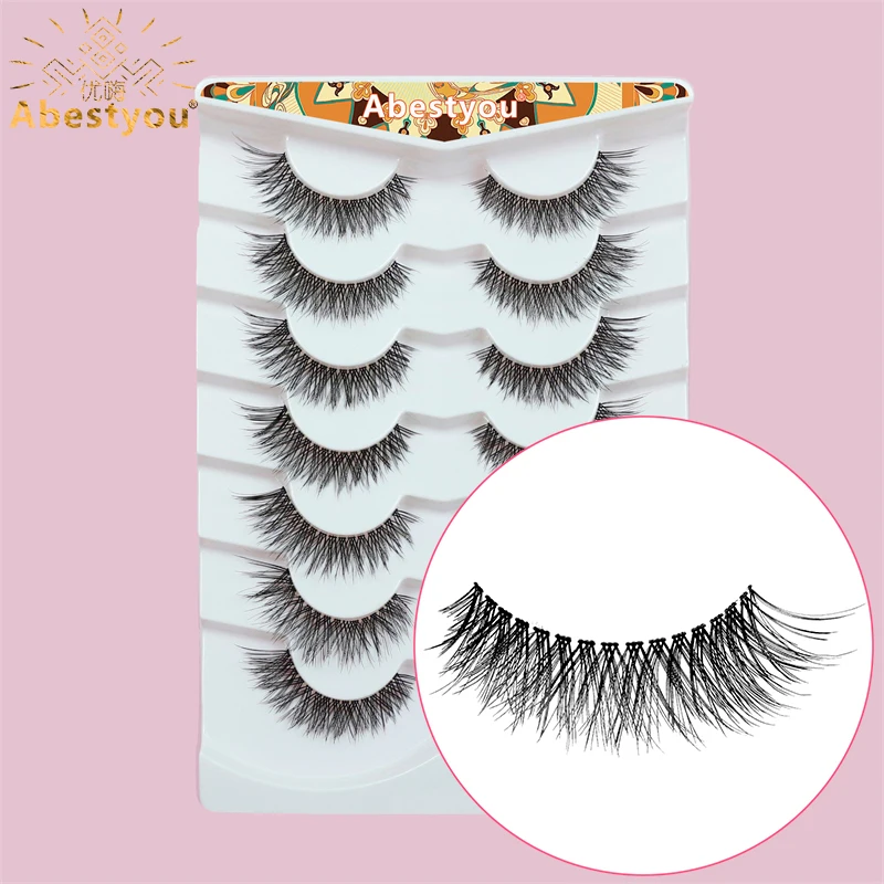 Abestyou 7 Pairs 11-13mm Transparent Invisible Band Remy Haiir 3d Tapered Mink Eyelashes Natural Premium Grade Faux Mink Lashes