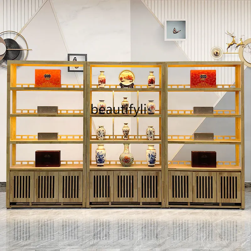 

Solid wood tea display cabinet, tea room bogu rack ornament tobacco hotel, display rack