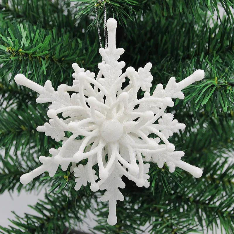 6pcs 12cm Big Christmas Ice White 3D Snowflake Plastic Glitter Christmas Tree Hanging Pendant For Home Party Wedding Decorations