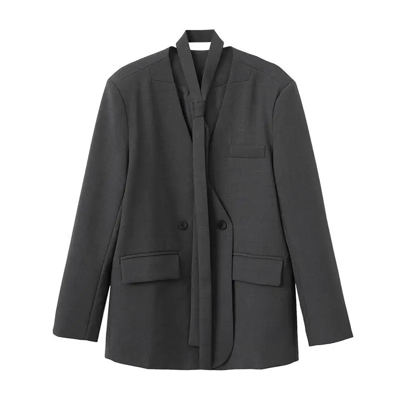 Petite Blazer pour femmes, couleur unie, ample, ample, col en V, ruban, Design coréen, petit costume de haute qualité, nouvelle collection printemps automne 2025
