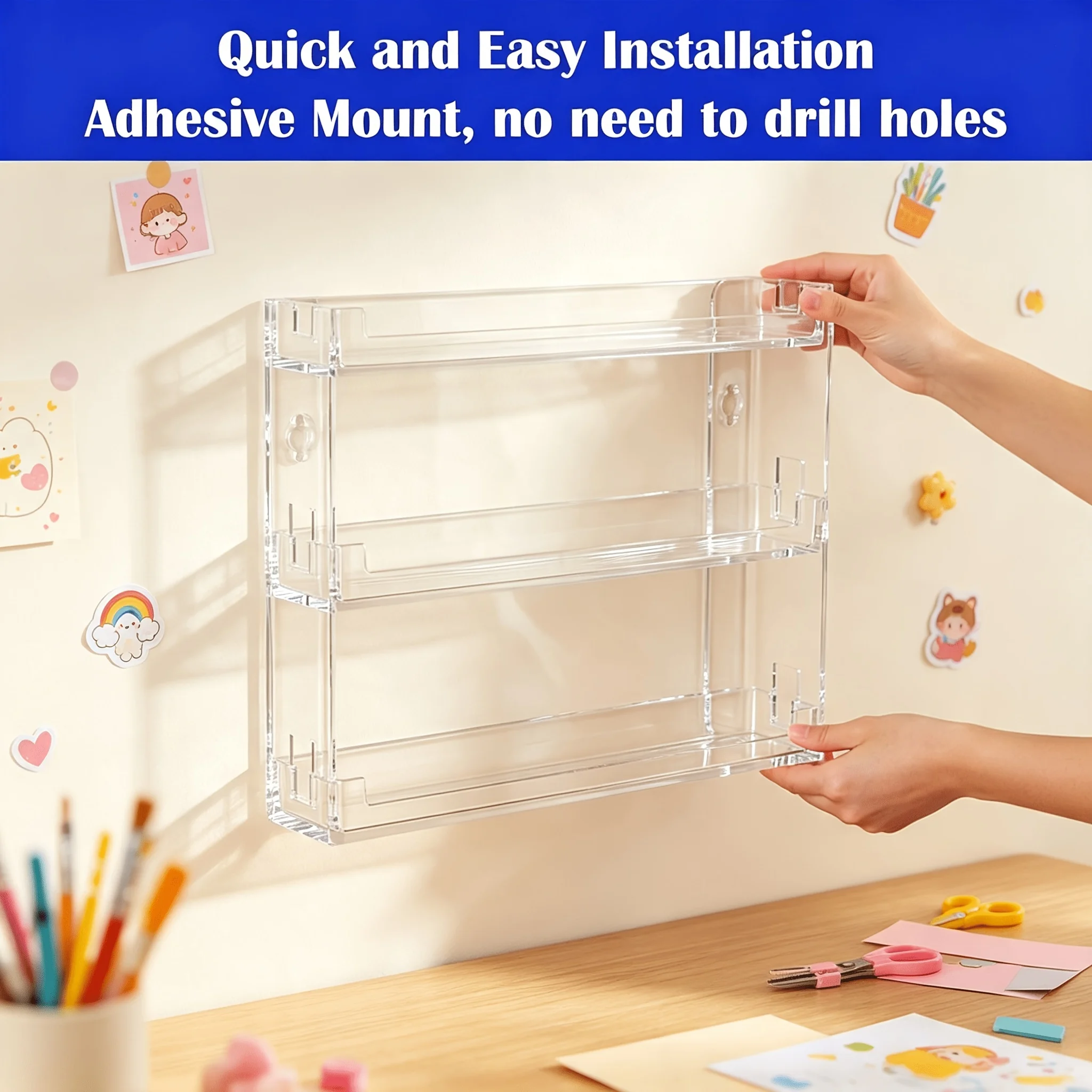3-Tier Clear Acrylic Wall Hanging Paint Rack, No Drill Display Shelf for Nail Polish, Miniature Figurines & Hobby Supplies