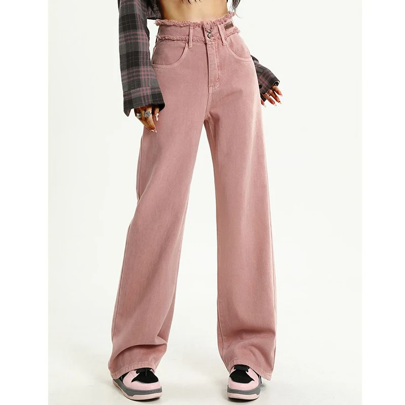 

Женские джинсы с завышенной талией в уличном стиле Y2k, Дизайнерские широкие брюки для девочек, модные розовые готические джинсовые брюки в стиле Харадзюку