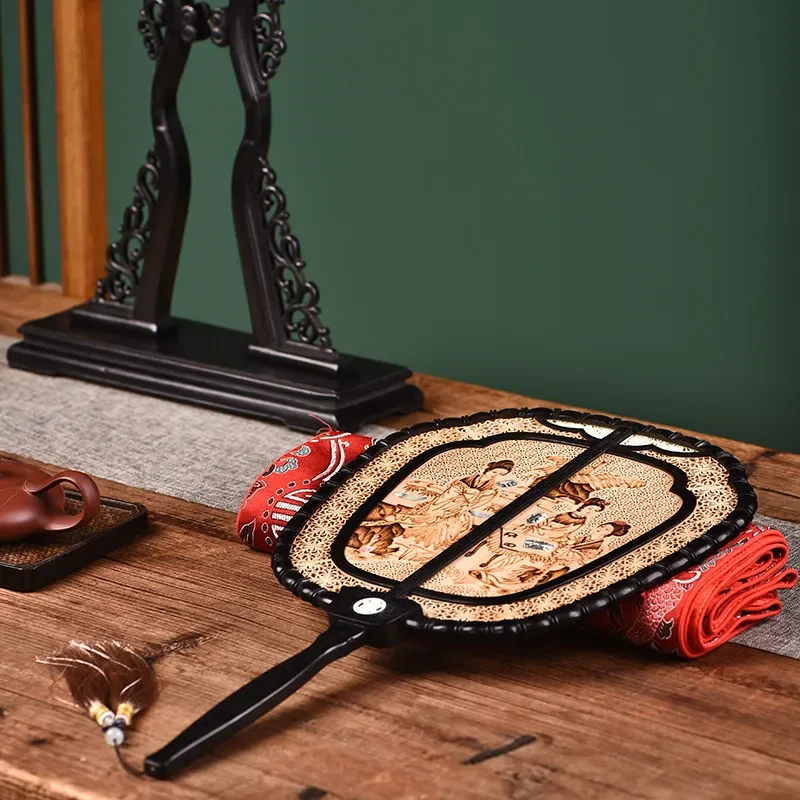 Chinese Style Red Sandalwood Folding Fan Double Sided Palace Design Traditional Handheld Fan Elegant Gift for Women Home