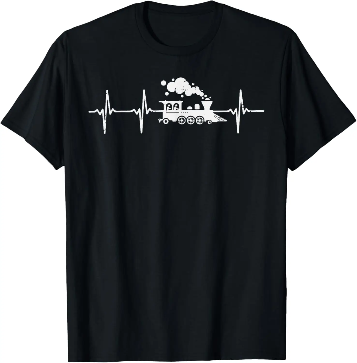 Heartbeat Steam Train Locomotive Conductor Men Boy Kids Teen T-Shirt