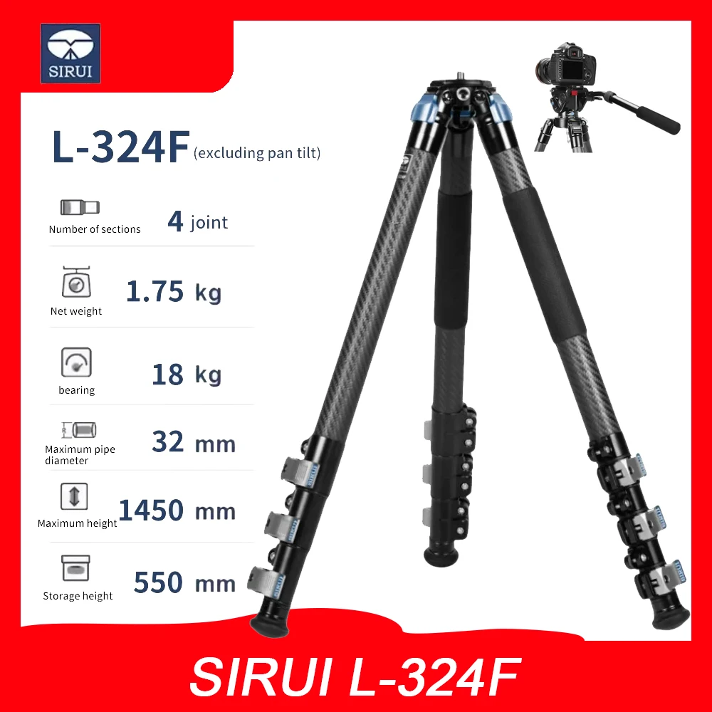 

SIRUI L-324F Professional Carbon Fiber Video Camera Tripod 1.45M Adjustment Video Tripod without Fluid Head