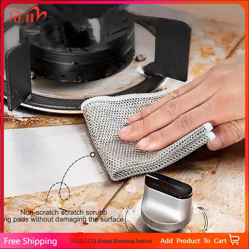 

Rags for kitchen Scrubber Wire Dishcloth Thickened Double-sided Metal Steel Cleaning Towel Pot Dish Washing Cloths Scouring Pads