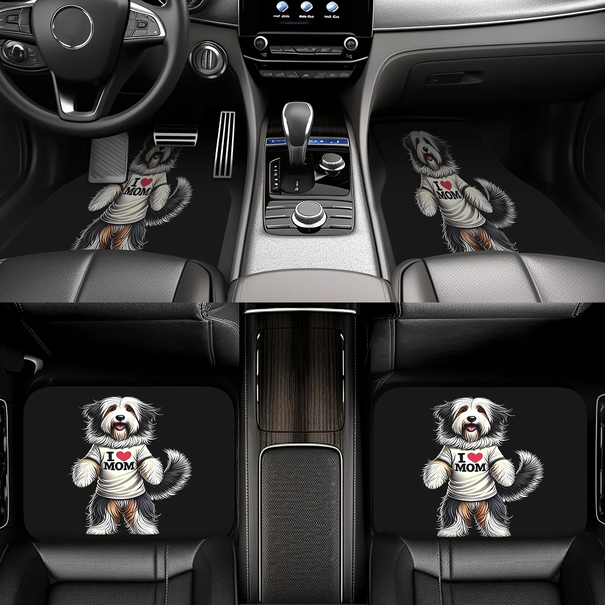 Set Of 4 Car Floor Mats Featuring A Bearded Collie Theme For Moms Who Love Their Pets, Perfect For Compact Cars, Sedans, And Suv