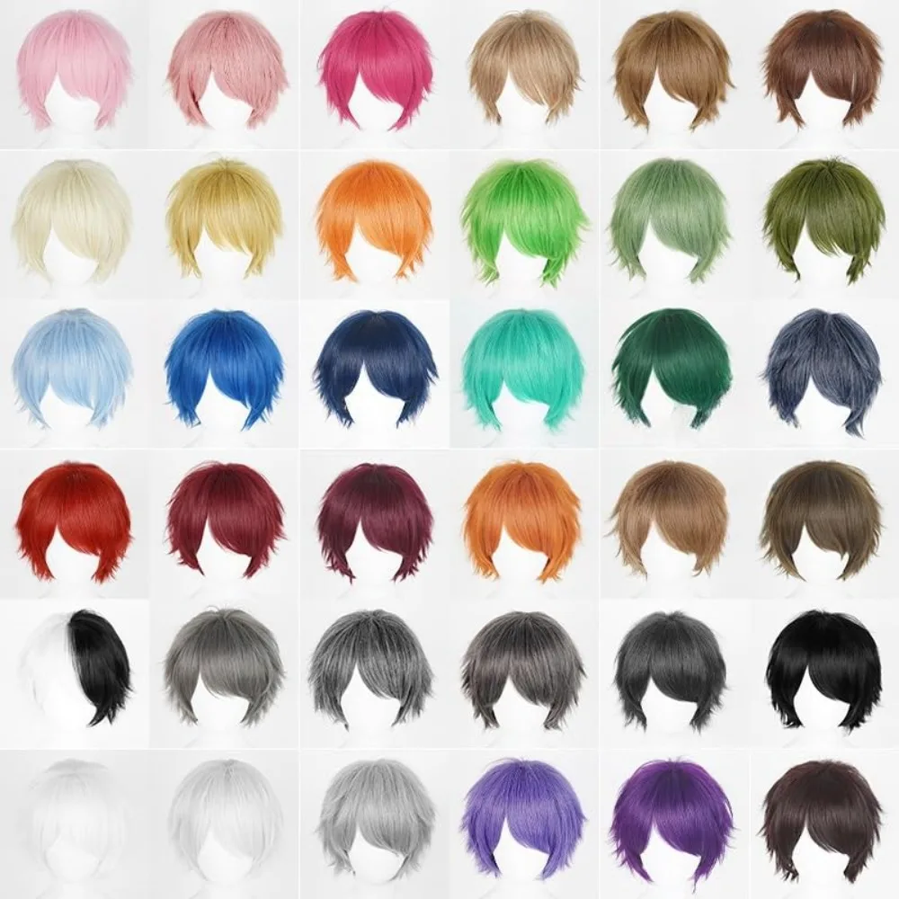 

Короткий парик с колючками для мужчин, однотонные волосы для косплея в стиле аниме с челкой, парик из синтетического волокна для костюмированной вечеринки, парики для костюмированной вечеринки на Хэллоуин