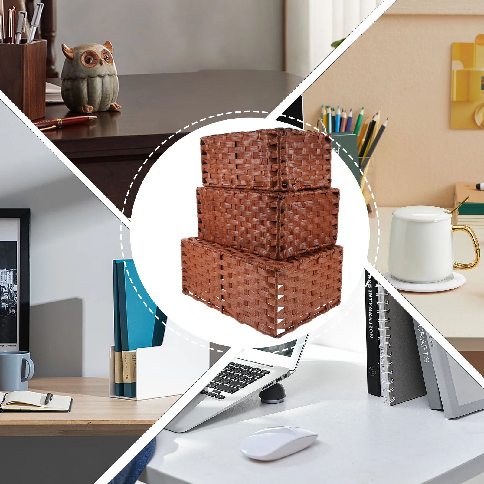 

3Pcs Woven Storage Basket PP Material Multipurpose Organizer for Living Room Kitchen Bathroom Desk Storage Box