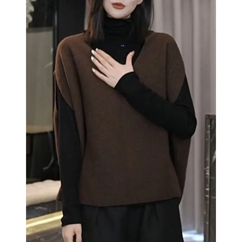 Built-in lazy temperament, high-grade feeling, super good-looking, loose pullover, V-neck cashmere knitted sweater vest