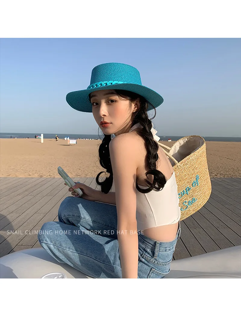 Summer women hat new adjustable flat top men\'s and women\'s straw hat fedora sun hat beach hat jazz fluorescent yellow jazz