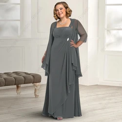 Vestidos grises para madre de novia, vestidos de gasa de tres cuartos para fiesta de boda, ocasión Formal, verano, 2023