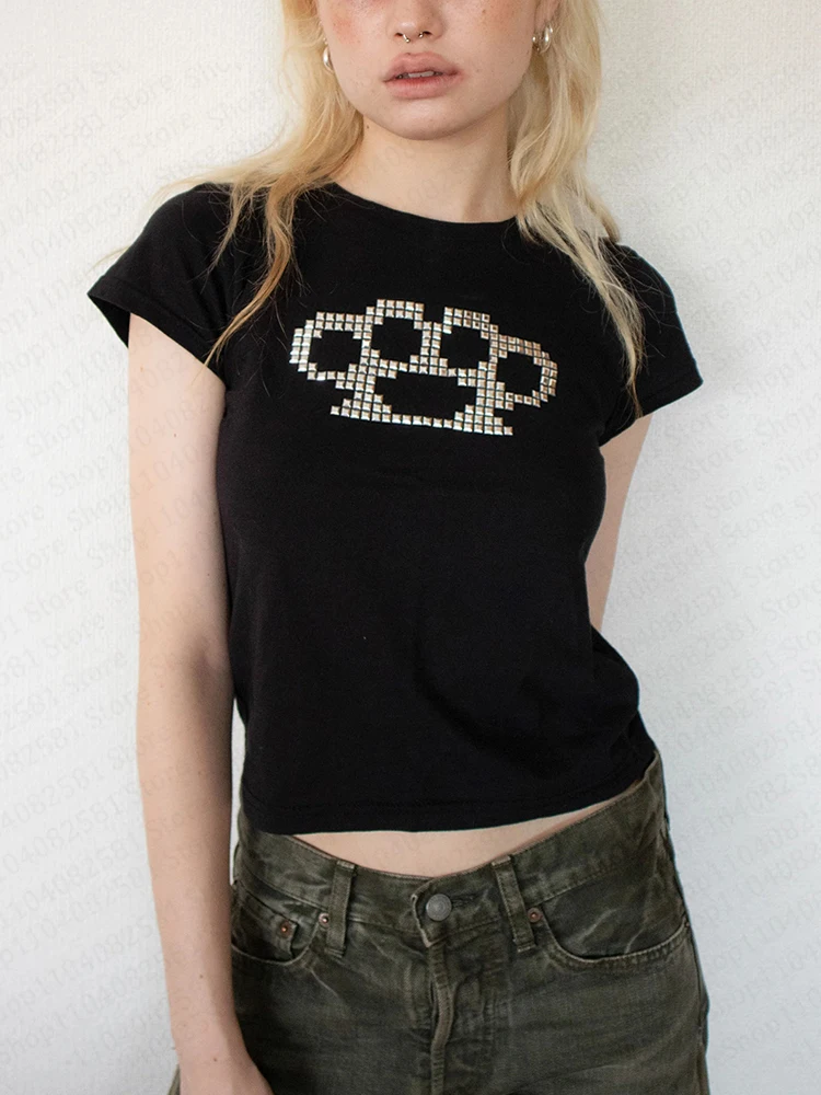 90s vintage exposed top Gothic willow nail stickers casual niche T-shirt y2K spicy girl sexy fashion clothing emo girl punk