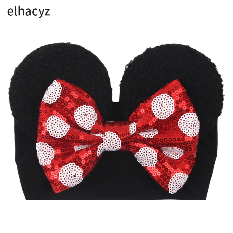 NEUE Mausohren-Baby-Stirnbänder für Mädchen, Prinzessinnen-Cosplay, Pailletten, 5 Zoll Schleifen-Kopftuch, Baby-Turban, Weihnachtsfeier, DIY-Haar-Accessoire – Detail 7