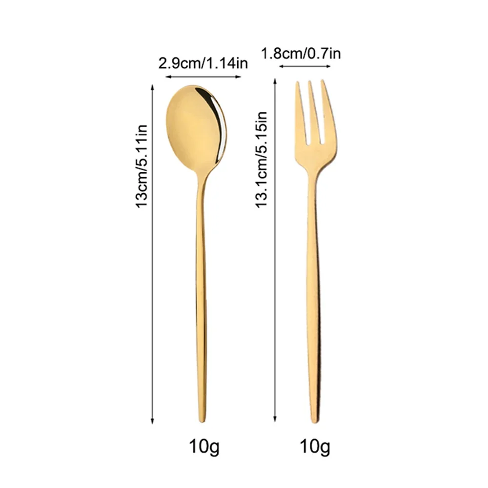 12Pcs Stainless Steel Mirror Gold Fork Spoon Set Cake Fork Snack Salad Coffee Fruit Fork Spoon Cutlery Kitchen Dinnerware Set