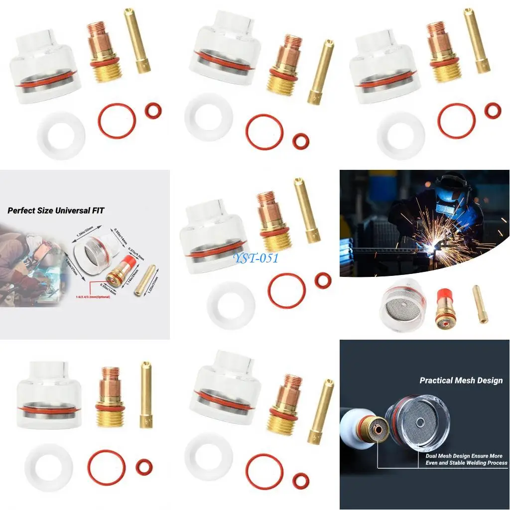 

E15A Heavy Duty TIG Welder Glass Cup Set Optimized Heat Dissipation Corrosions Resistant Metal Base Design WP Torch Models