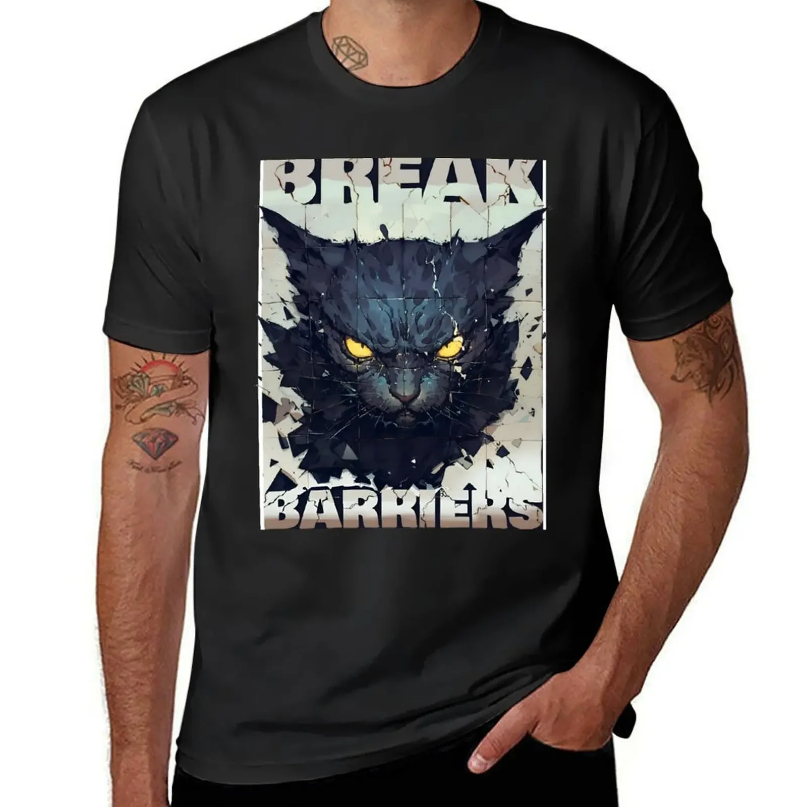 Break Barriers Dark Cat Shirt Design by Zeesdesign on Redbubble T-shirt sweat hippie clothes for a boy mens t shirt graphic