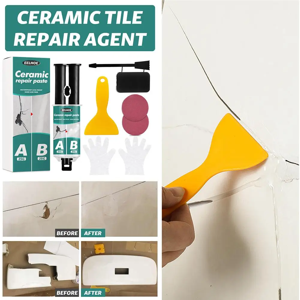 Ceramic Tile Repair Paste Waterproof Bathroom Tub Floor Ceramic Crack Adhesive AB Glue Kit Accessories For Crack Ceramic Bath