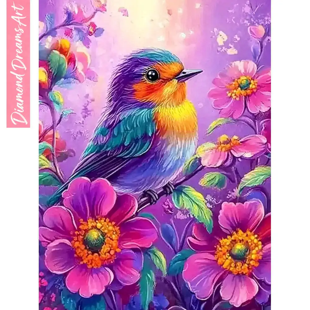 Diamantmalerei, Vogel, Blume, Diamantmosaik, Tier, komplettes Set, Bild aus Strass, rahmenlos