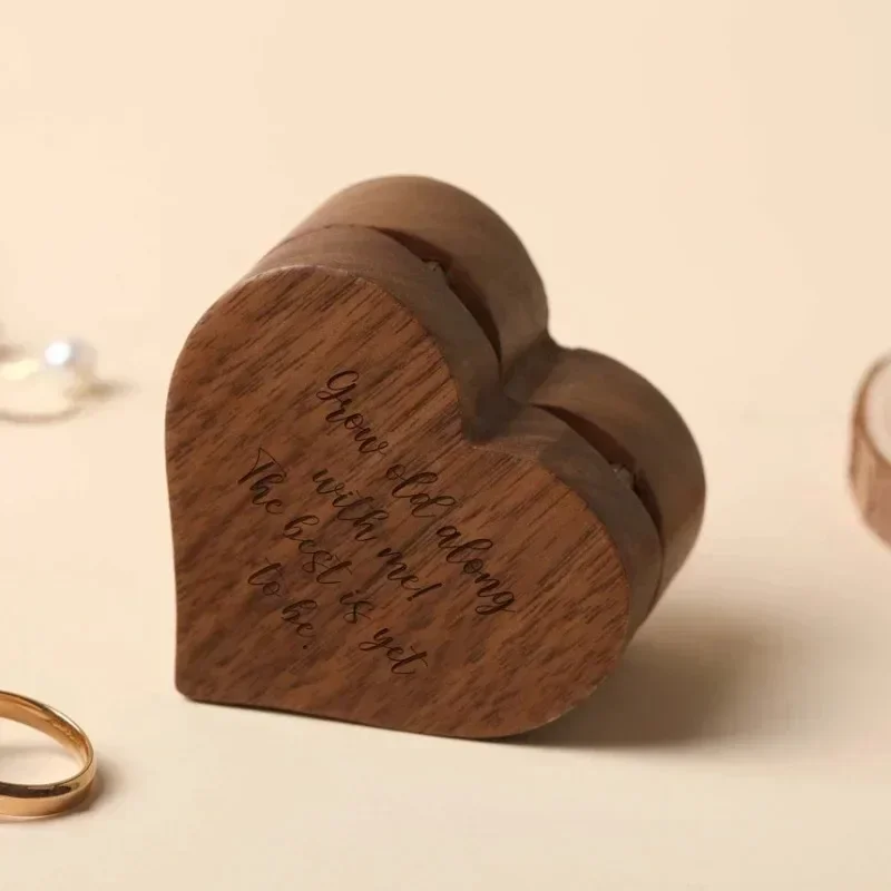 1PCS Free Engraving Heart Shaped Wooden Ring Box for Wedding Ceremony Jewelry Ring Box Storage Proposal Wedding Birthday Gift