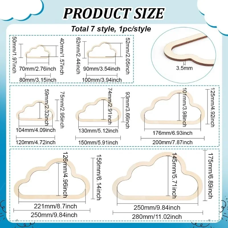 7 Sizes Wooden Cloud Outline Cloud Macrame Frame Wood Hoop Rings Macrame Art Frame Weaving Macrame for DIY Craft Making Home