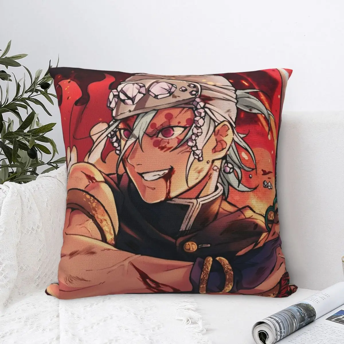 Sound Hashira Tengen Uzui Square Pillowcases Polyester Living Room Anime Demon Slayer Cushion Cover Funny Decor Pillow Cover