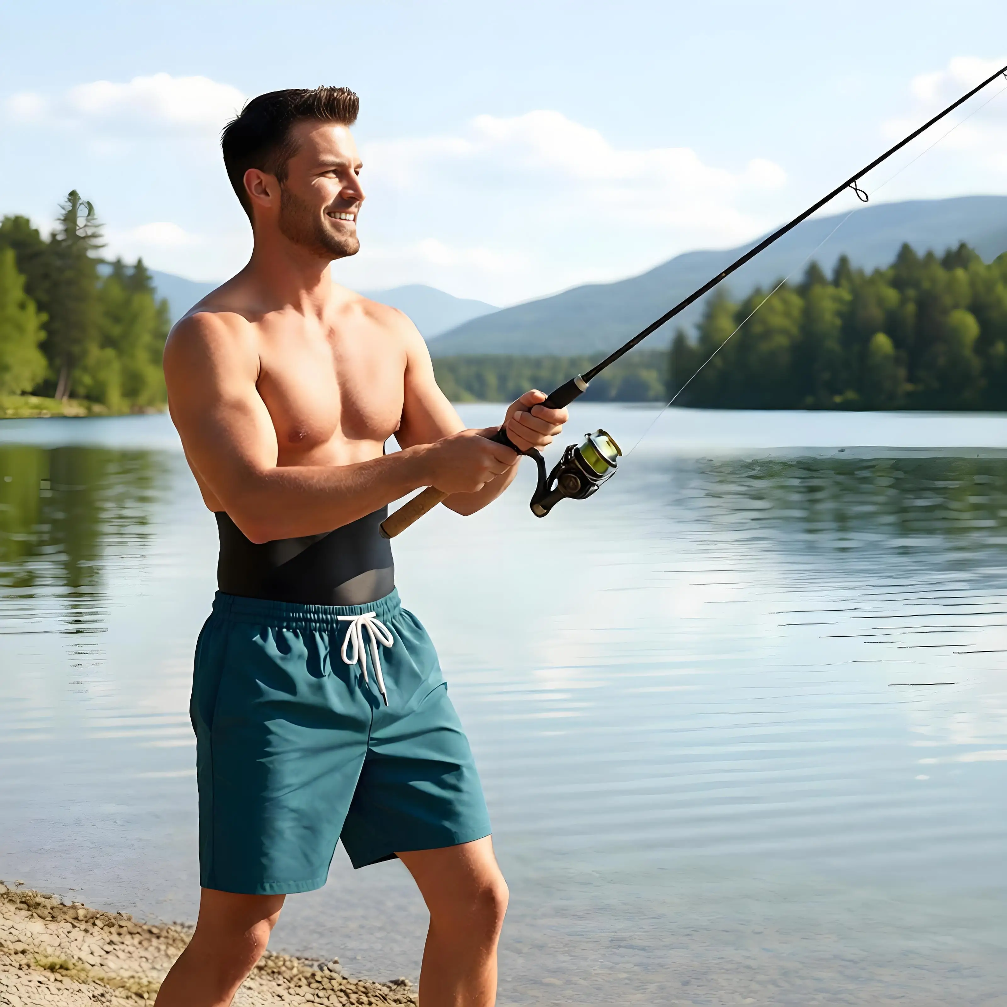 Men High Waist Tummy Control Shorts Body Shaper Quick Dry Swim Trunks Wide Elastic Waistband Pants Swimming Surfing Sportswear