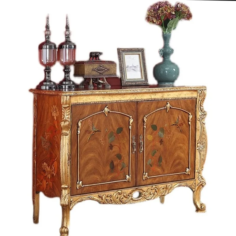 

Alexander mahogany English entryway cabinet European style double door vintage hand-painted decorative cabinet furniture