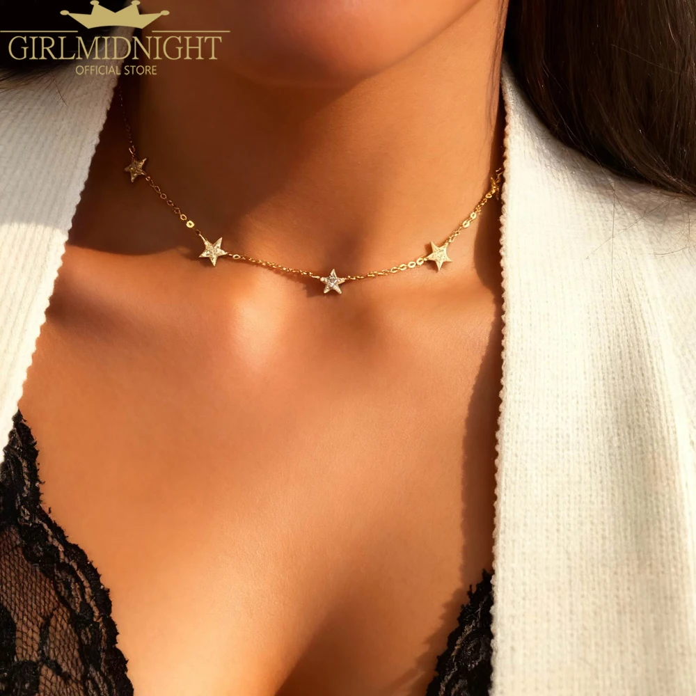 

925 Sterling Silver Cute Star Choker Charm Necklace With Tiny CZ For Women New Fashion Christmas Gift Jewelry