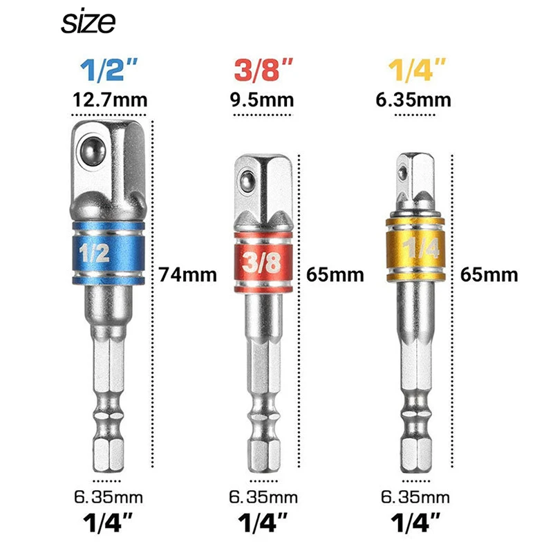 3pcs Screwdriver Hex Shank Quick Release Screw Driver Bit Holder Extension Socket Adapter Power Tool Electric Drill Accessories