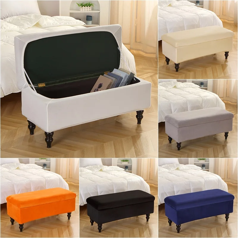 1PC Samt Lagerung Hocker Abdeckung Stretch Ottomane Fußstütze Abdeckung Weiche Rechteck Klavier Sitz Schonbezug Wohnzimmer Schlafzimmer