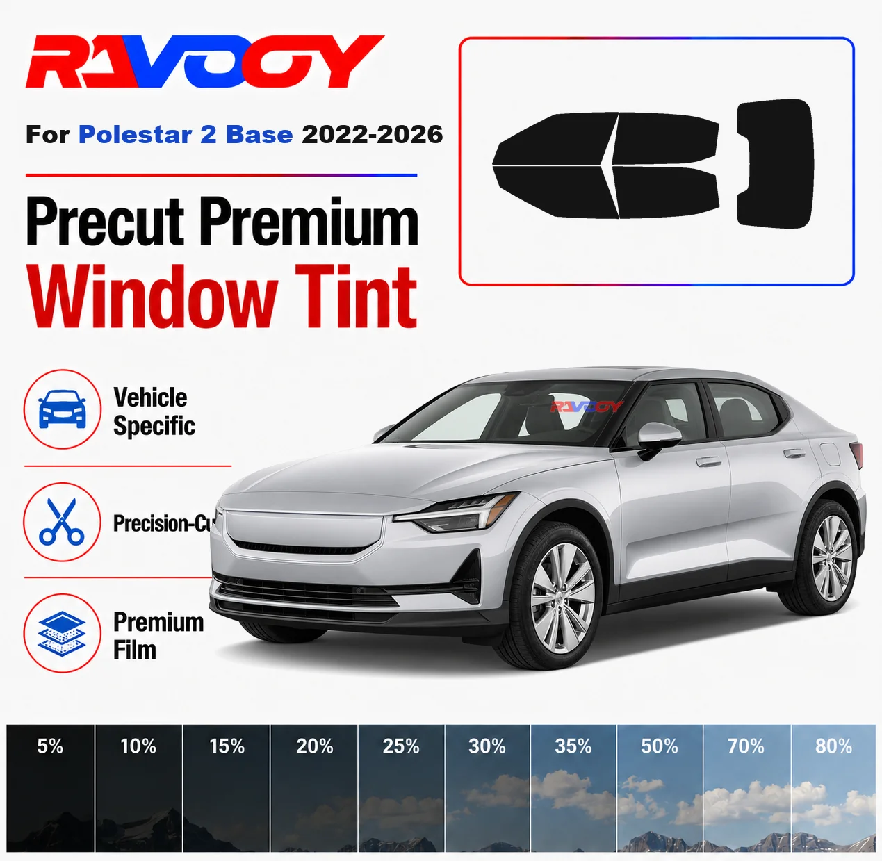 Premium Precut Window Tint Kit Front Rear Windows Rear Windshield For Polestar 2 Base 2022-2026 Complete Set Nano Ceramic Film