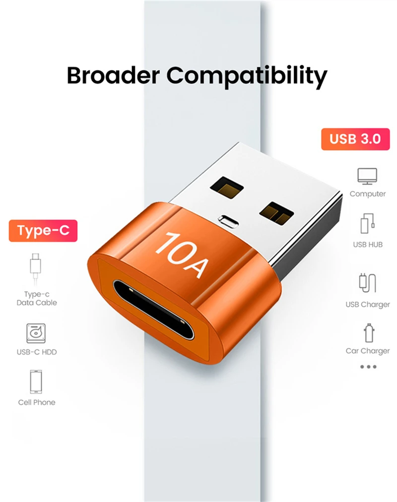 NNBILI 10A OTG USB3.0 To Type C Adapter TypeC Female to USB Male Converter Fast Charging Data Transfer For Laptop Xiaomi Samsung