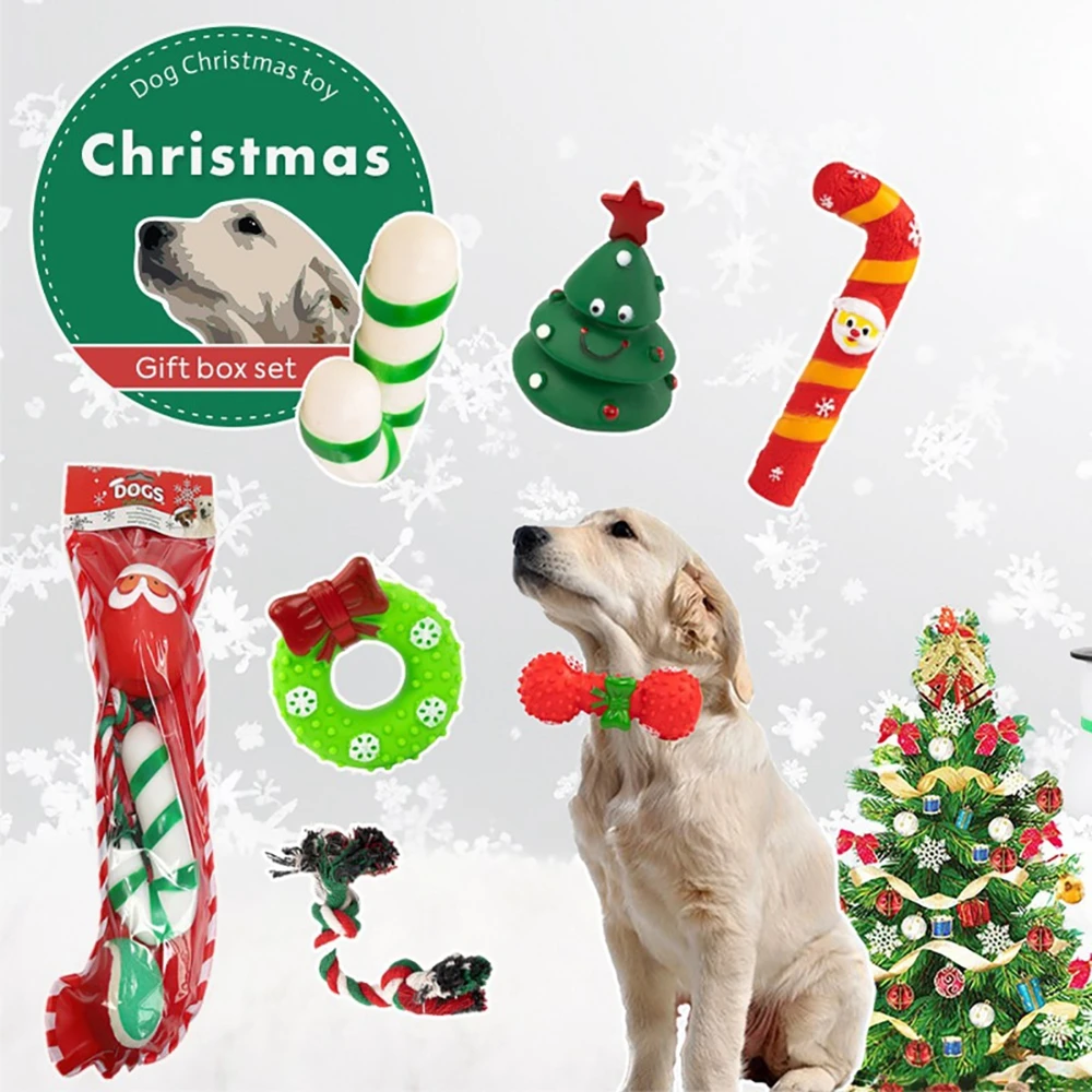 Christmas Socks Pet Toy Set Santa Claus Bite Resistant Cat Dog Toys Fun Interactive Ball Stick Puppy Plaything Decorative Gift