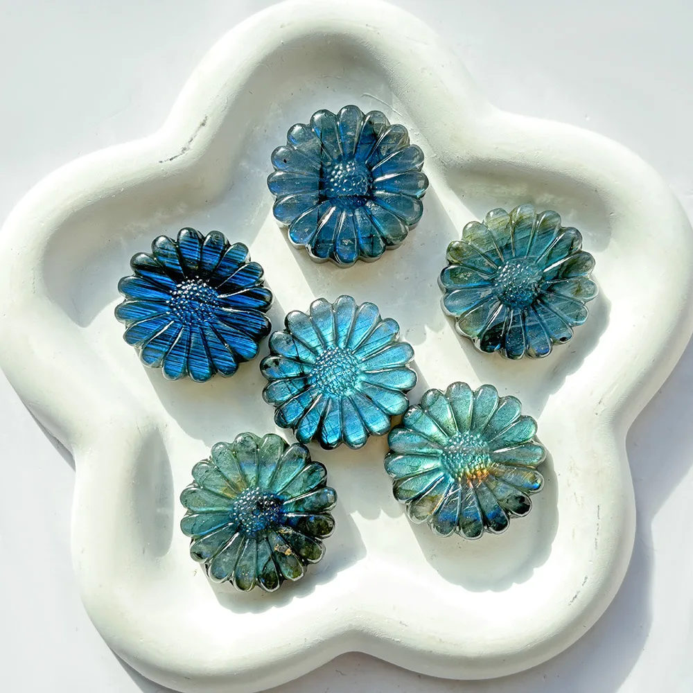 해바라기 천연 래브라도 라이트 크리스탈 원시 보석 수제 Fengshui 동상 치유 크리스탈 공예 매력 장식 DIY 선물 홈 데코