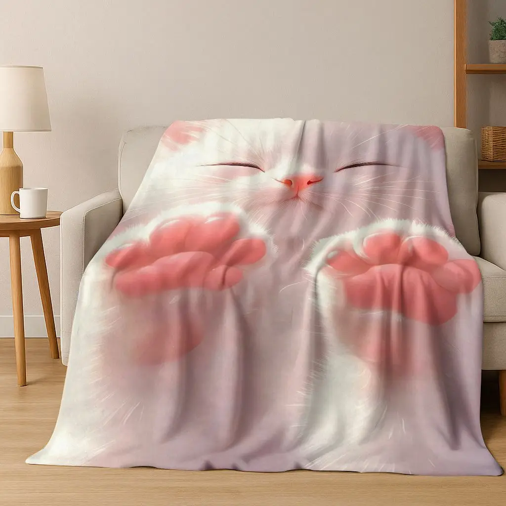 2026 New Cute Cat Kitten Meow Cartoon Flannel Blanket,Cozy Soft Throw Blanket for Home Bedroom Bed Sofa Picnic Cover Kids Gift