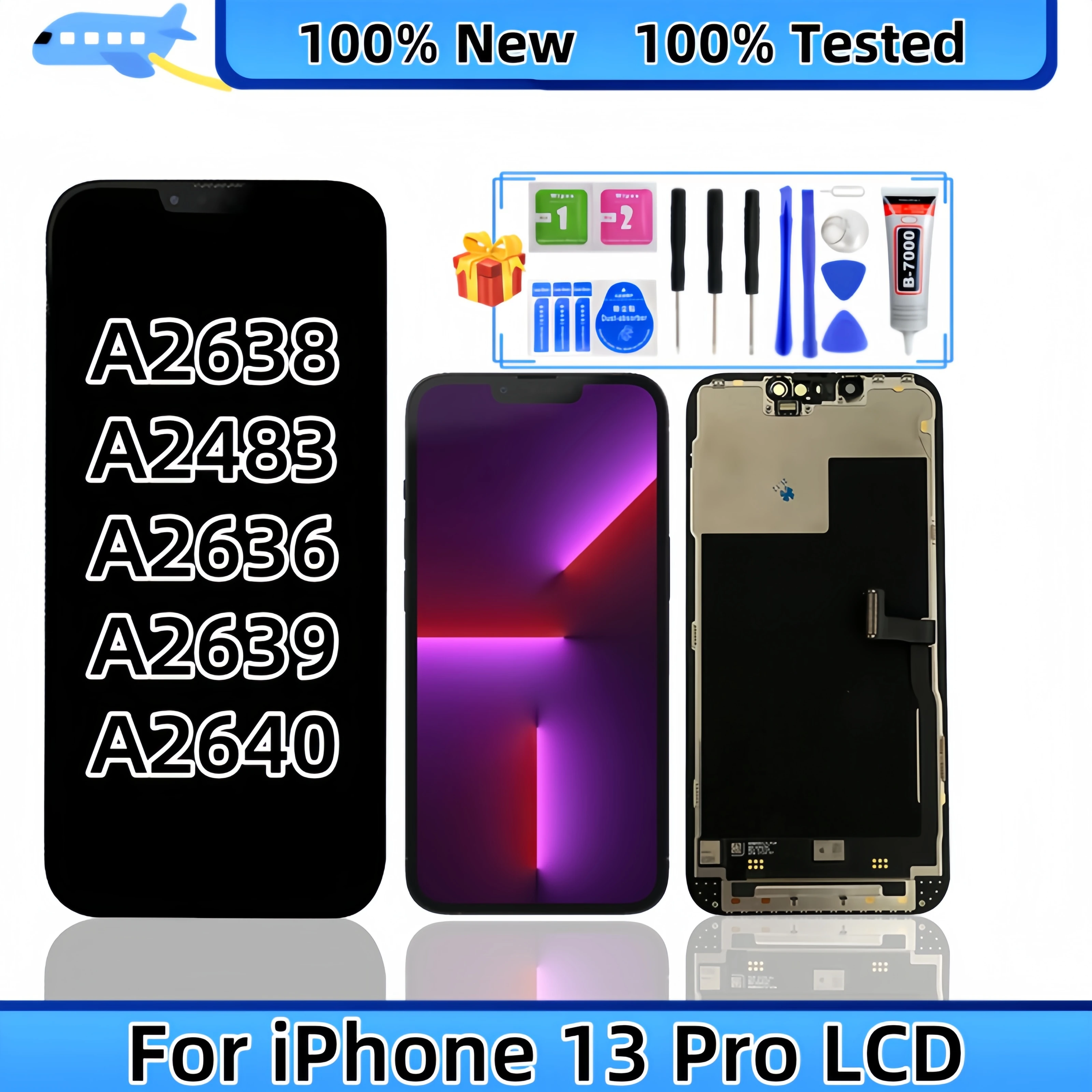 LCD Display Touch Screen Digitizer Assembly Replacement,Fit for iPhone 13 Pro, A2638, A2483, A2636, A2639, A2640