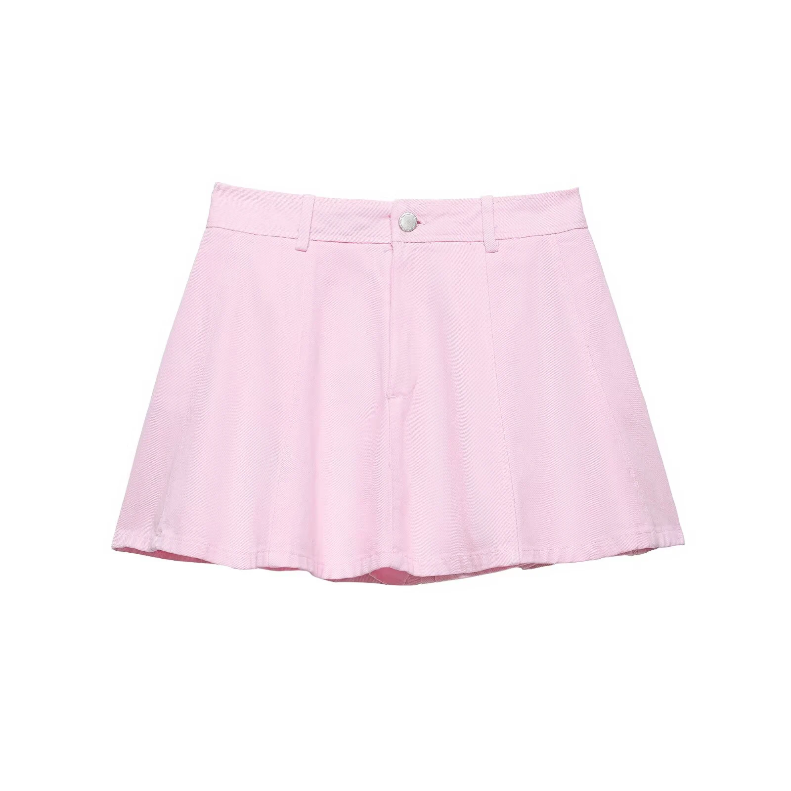 

European and American summer new women's sweet style loose fit button zipper high waisted A-line short skirt pants