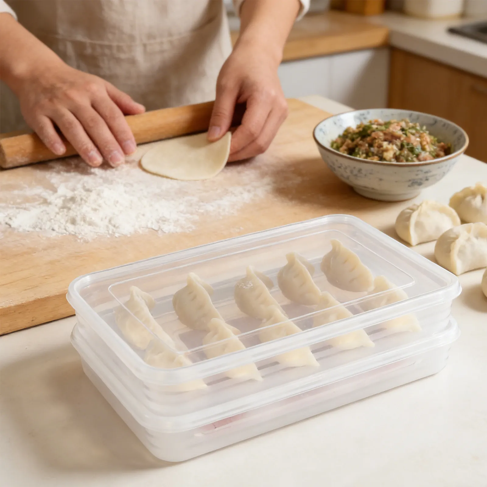 2Pcs Premium Food-Grade Dumpling Storage Box for Freezer Fridge Microwave - Bpa-Free Odorless Sealing Fresh-Keeping Container