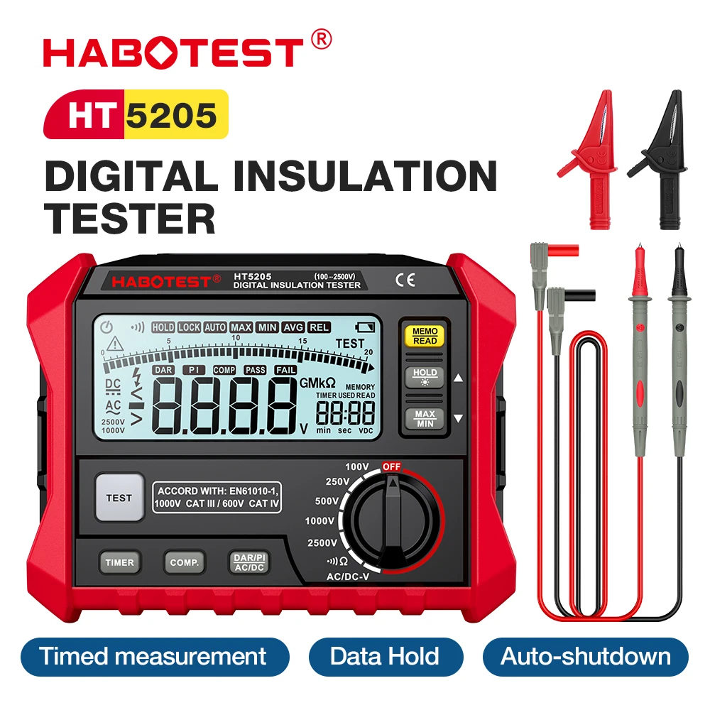 

HABOTEST HT5205 Megohmeter Digital Insulation Tester Multimeter 2500V High-Precision Voltmeter Resistance Meter