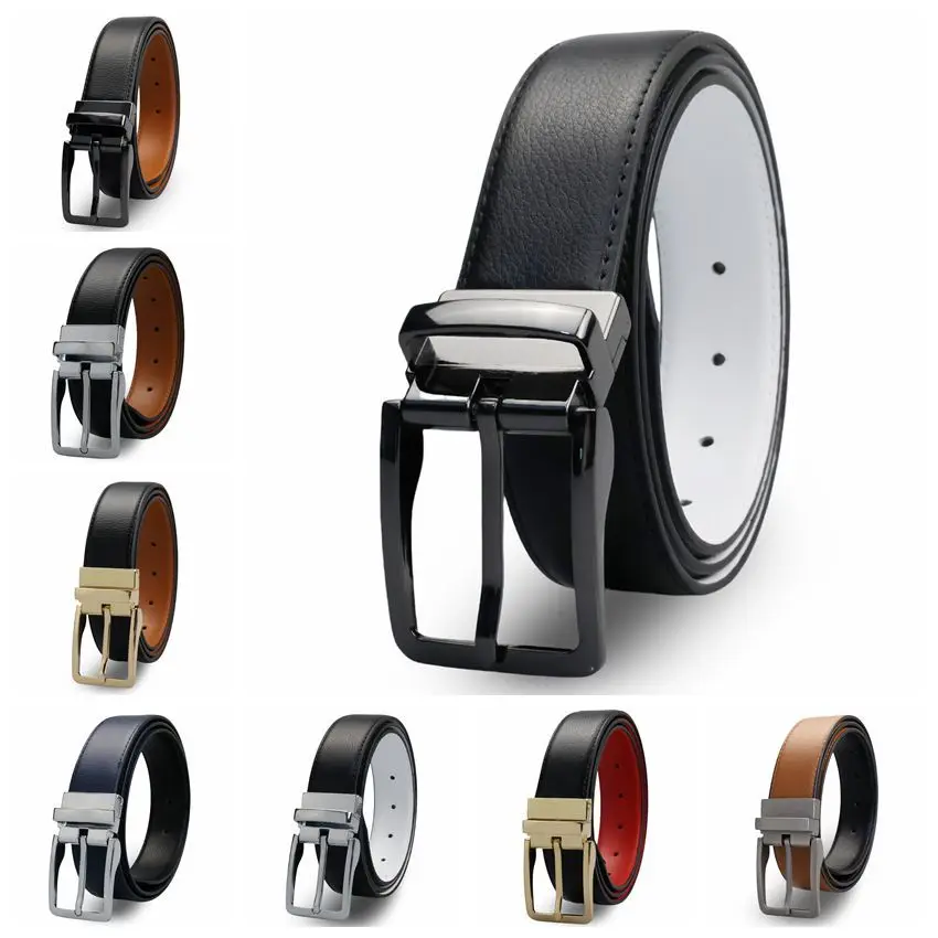 

Business Leather Men's Belt Alloy Rotatable Pin Buckle Double-sided Usable Cowhide Belt for Men