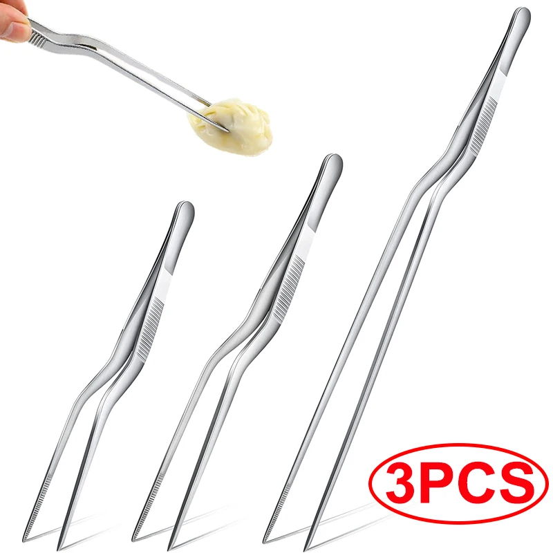 Stainless Steel Precision Food Clip – Kitchen Tweezers for Barbecue, Cooking & Cake Decoration (1/2/3-Piece Set)