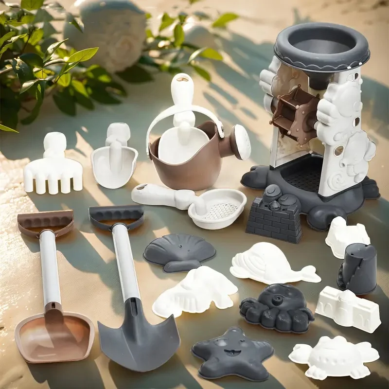 Mini Beach Toy Set Shovels, Buckets & Sea-themed Molds for Kids' Beach Fun and Sandcastle Building