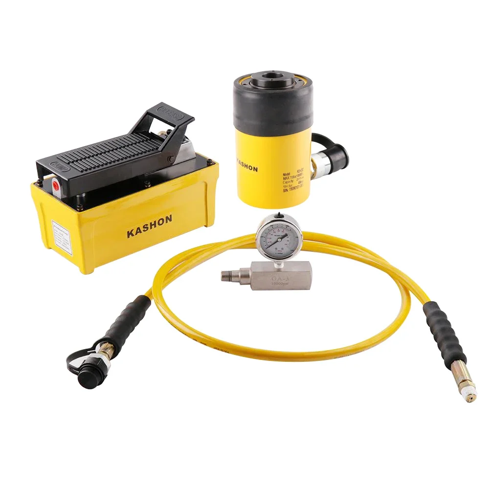 Industrial Hollow Hydraulic Cylinder Kit, 49mm Stroke Hollow Ram Matched with Pneumatic Hydraulic Pump Set