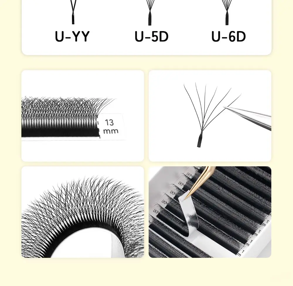8 Stück/Box LUKATME Vorgefertigte Fächer YY W-Form Curl D/M 7-15mm Mix-Stil YY 4D 5D 6D 7D Großhandel Falsche Wimpern Zubehör Braune Wimpern – Detail 4