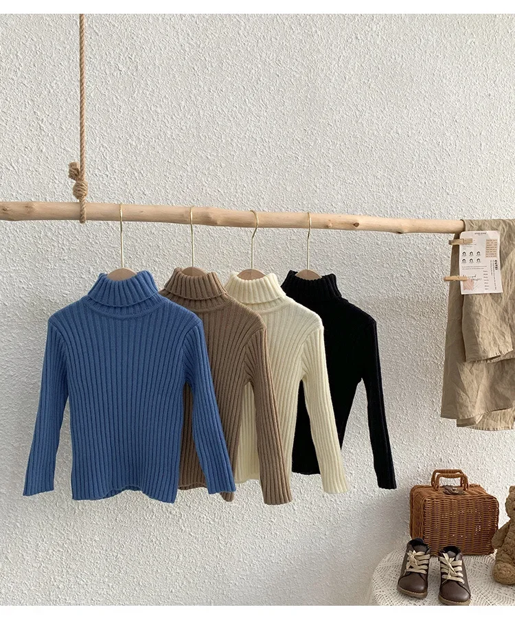 

IYEAL Spring Autumn New Fashion Turtleneck Boys Cotton Solid Color Knitted Sweater Long Sleeve Pullover Children's Baby Clothes