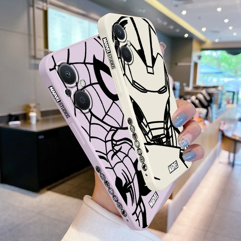 Marvel Spiderman Iron Man Phone Case For OPPO Find X5 X3 X2 Lite Pro Neo A5 A53 A94 4G 5G Liquid Left Rope Soft Cover