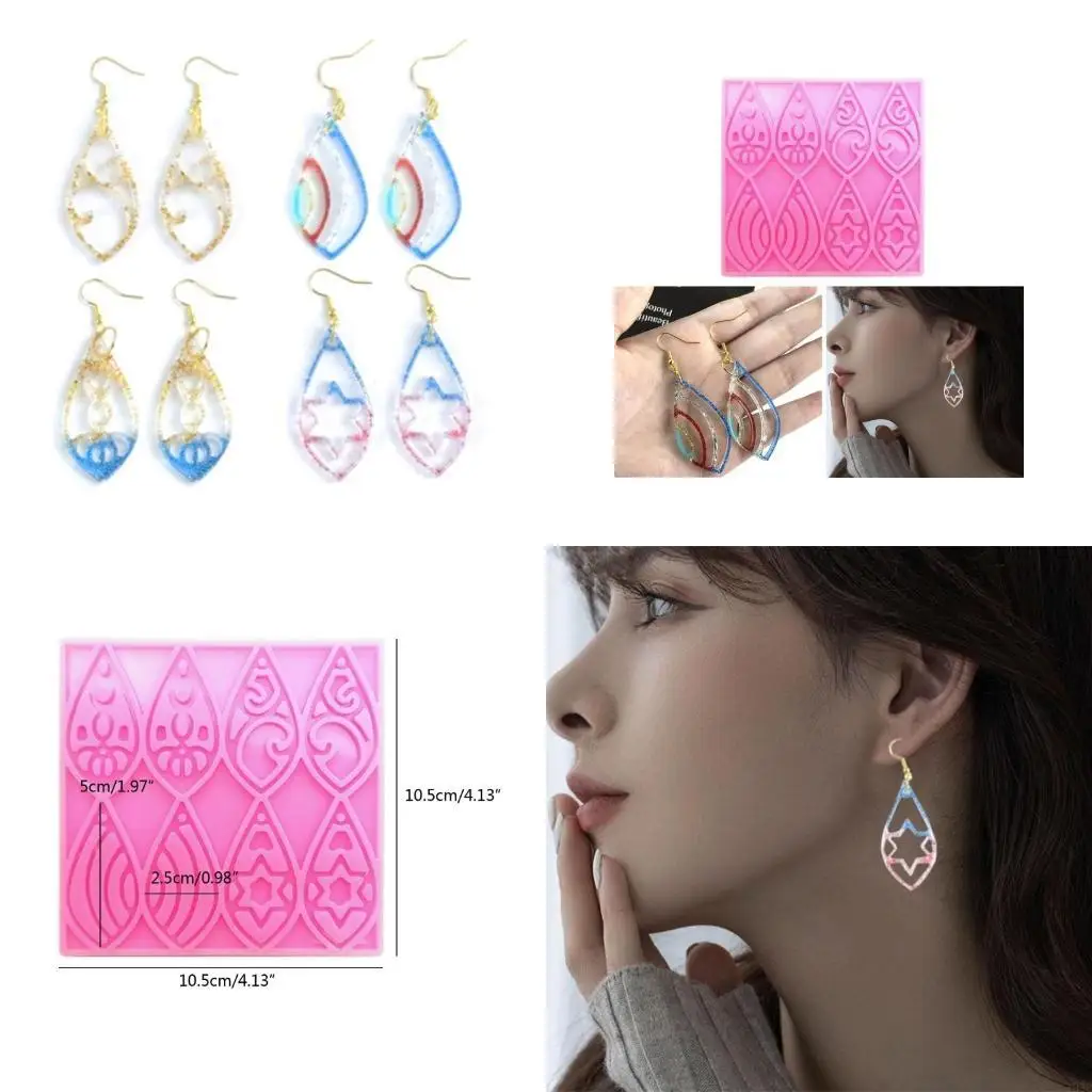 195C Waterdrop-Shape Charm Silicone Mold for DIY Keychain Pendant Earring Resin Moulds with Hanging-Hole DIY Craft Jewelry