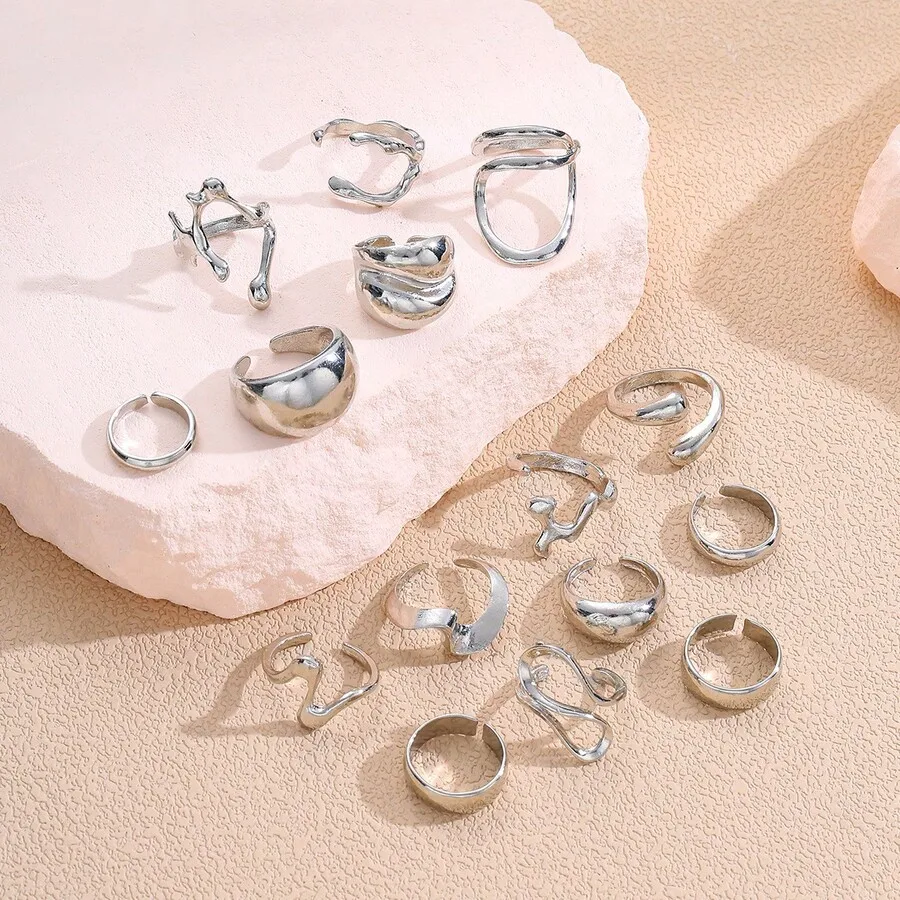 

15pcs Vintage Gothic Asymmetrical Geometric Open Rings Set Stackable For Daily Party Date Wedding