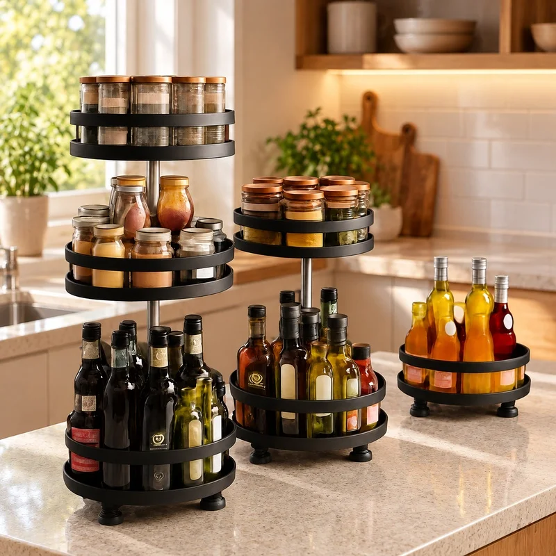Rotating 360 Degree Spice Rack Turntable for Efficient Kitchen Storage and Organization